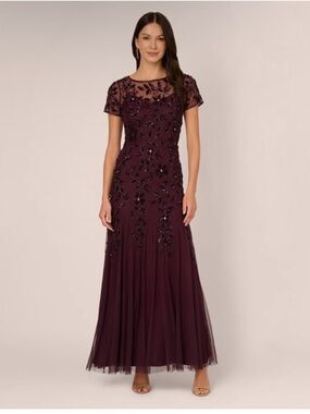 Adrianna Papell Burgundy Beaded Formal Gown Size 14W Black Tie Evening Dress NWT